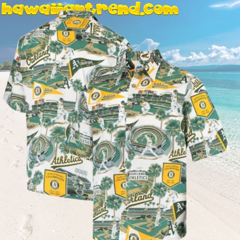 Athletics Scenic Green Oakland Stadium Aloha Hawaiian Shirt