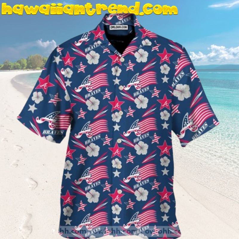 Atlanta Braves Americana USA Flag Design Hawaiian Shirt