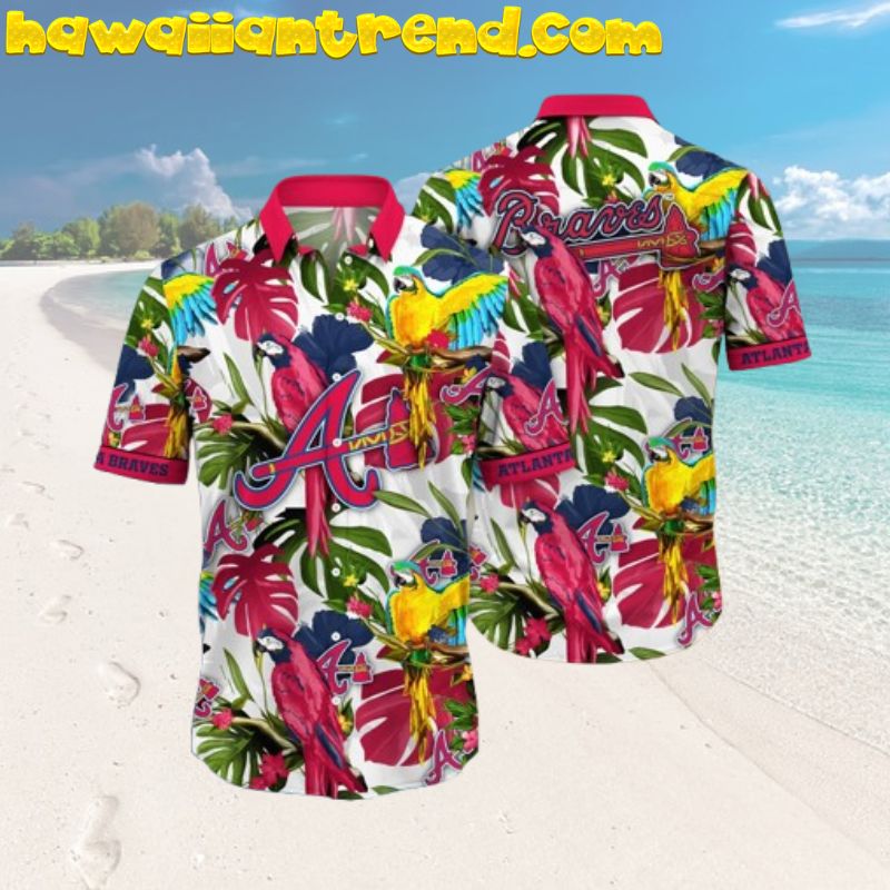 Atlanta Braves Parrots Paradise Monstera Tropical Forest Hawaiian Shirt
