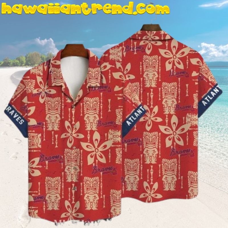 Atlanta Braves Tribal Spirit Red Ancient Motifs 80’s Hawaiian Shirt