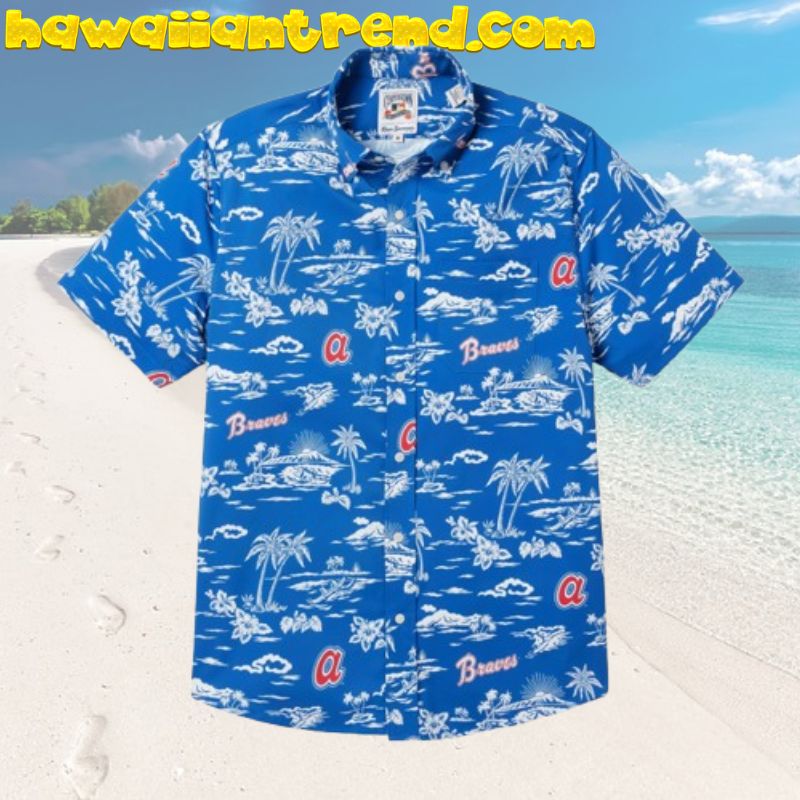 Atlanta Braves Tropical Coconut Island Sunset Blue Hawaiian Shirt