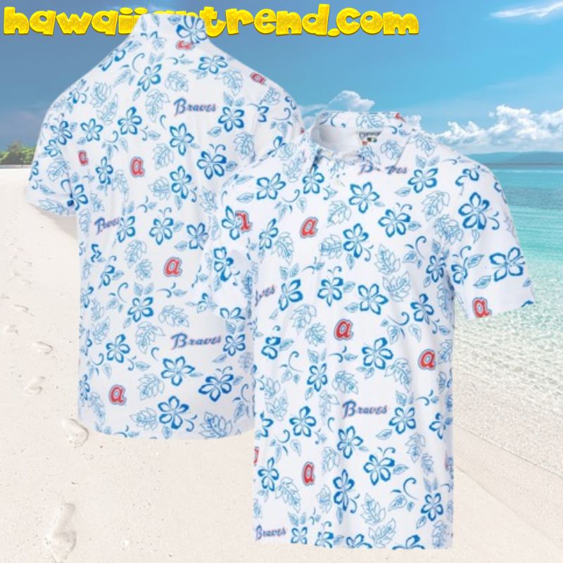 Atlanta Braves Tropical Pattern Blue Simple White Theme Hawaiian Shirt
