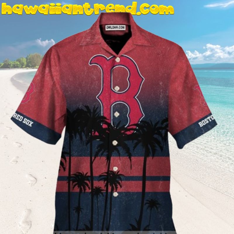 Boston Red Sox Logo Tropical Beach Night Hawaiian Shirt