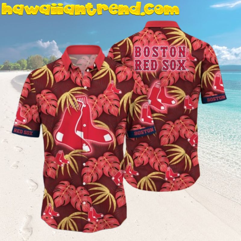 Boston Red Sox MLB Red Monstera Palm Leaves Hawaiian Shirt