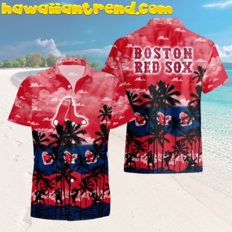 Boston Red Sox Play On Sunset Tropical Coconut Beach Hawaiian Shirt