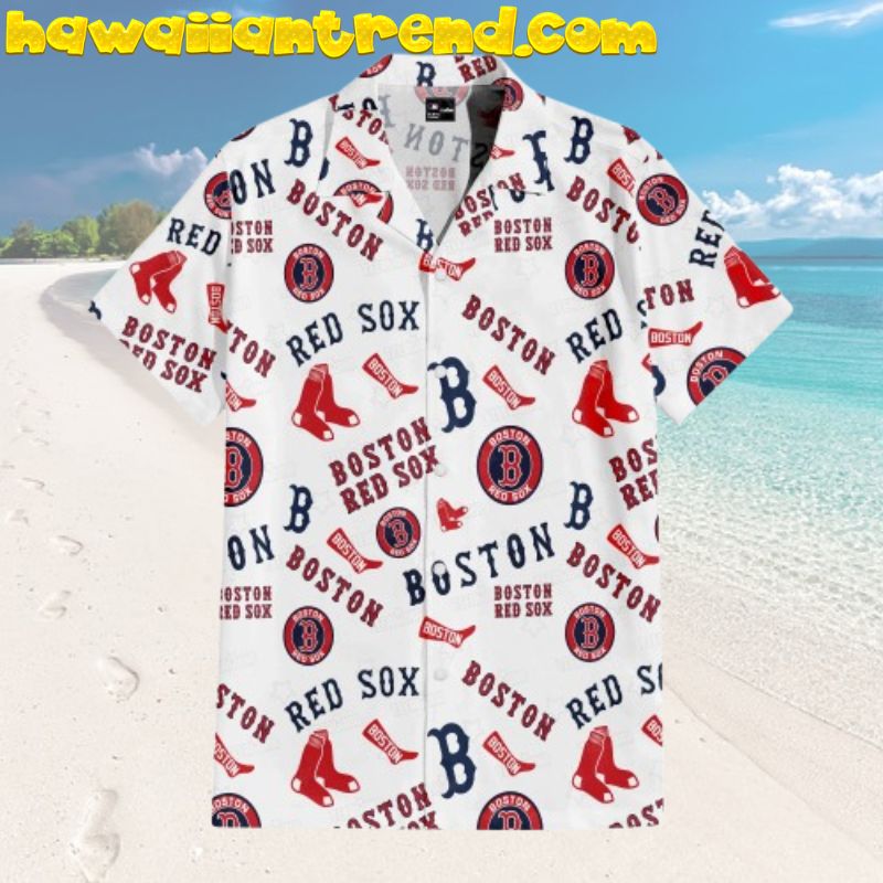 Boston Red Sox Simple Pattern Logo Emblem Odyssey White Theme Hawaiian Shirt
