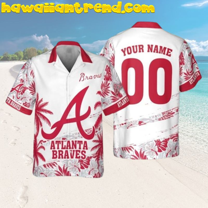 White Atlanta Braves Scenic Time Tropical Design Aloha Hawaiian Shirt