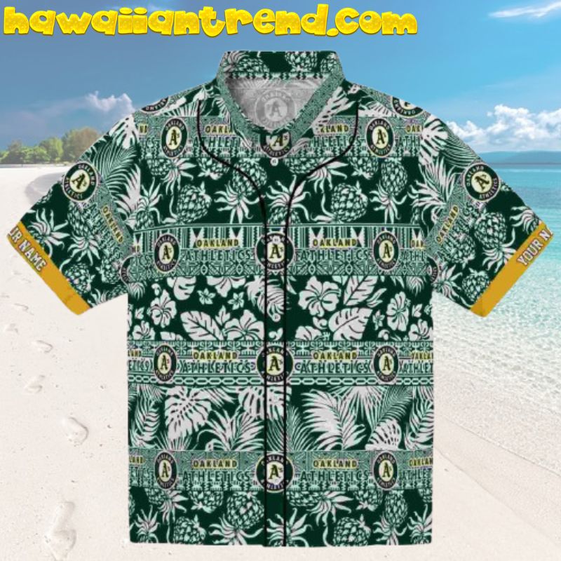 Custom Name Oakland Athletics Tropical Pattern White Vintage 90’s Hawaiian Shirt