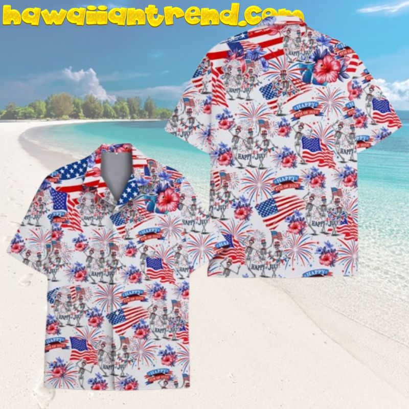 Happy 4th of July Patriotic Skeleton Hawaiian Shirt