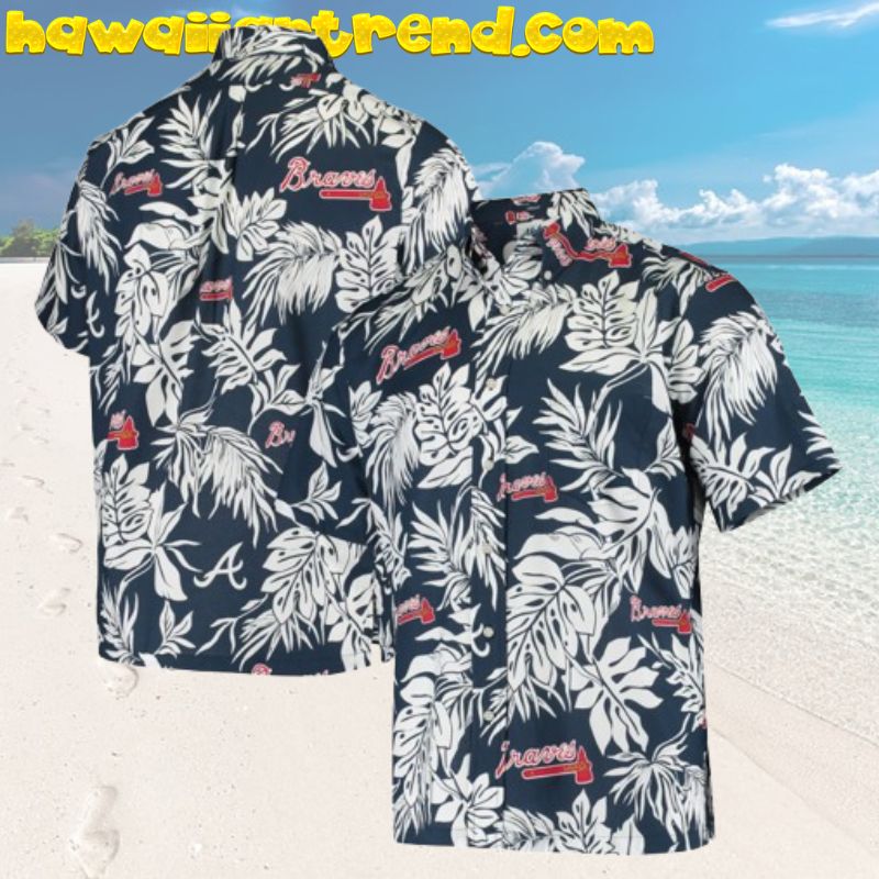 Custom Name Atlanta Braves Half Hibiscus And Logo Design MLB Hawaiian Shirt