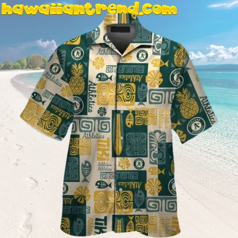 Oakland Athletics Tropical Paradise White Leaves Hibiscus Hawaiian Shirt