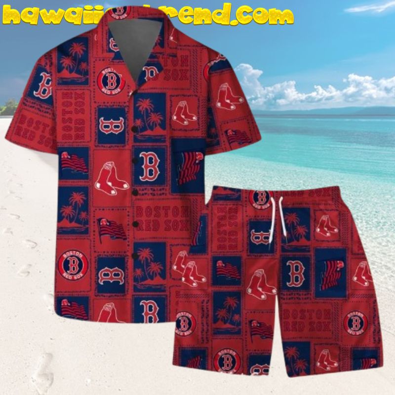 Square Design Pattern Classic Island Boston Red Sox Hawaiian Shirt
