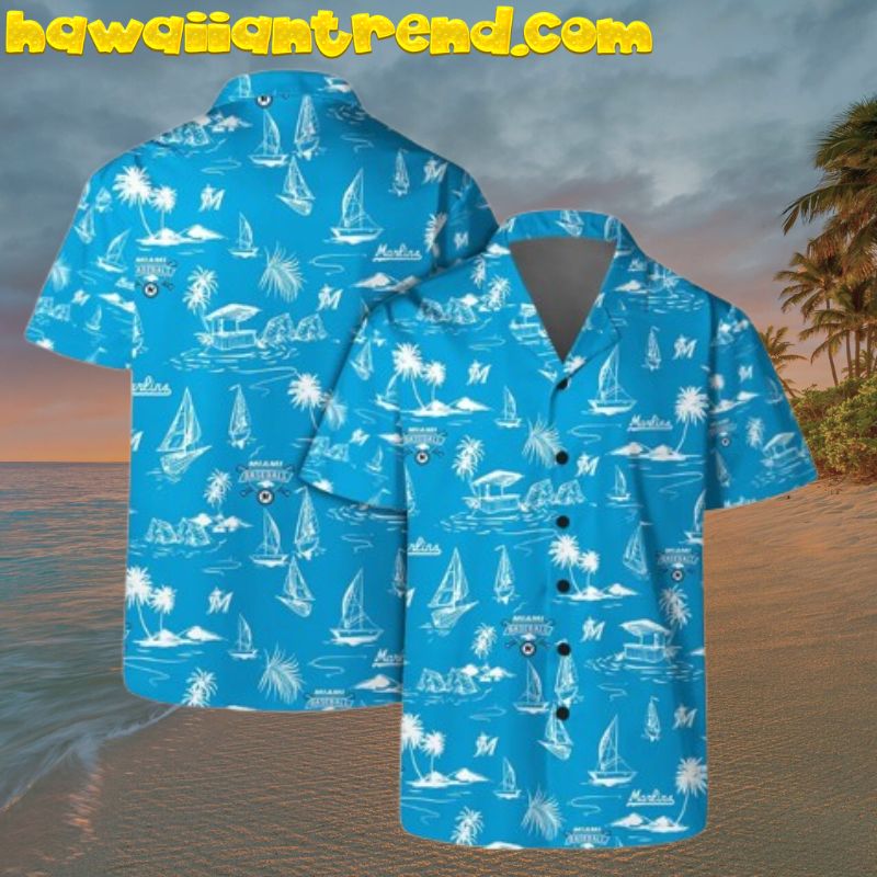 Miami Marlins Basketball Team Sailboat Paradise Hawaiian Shirt