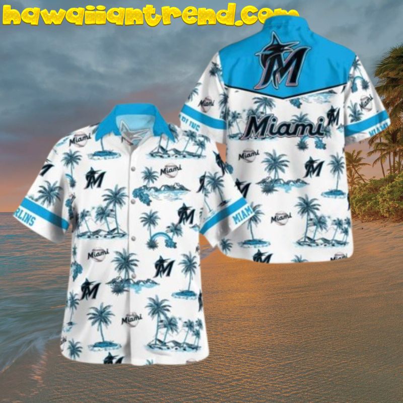 Miami Marlins Classic Design Palm Island Sketch Aloha Hawaiian Shirt