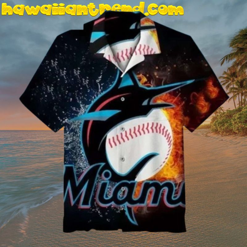 Miami Marlins Fire And Water Highlight Hawaiian Shirt