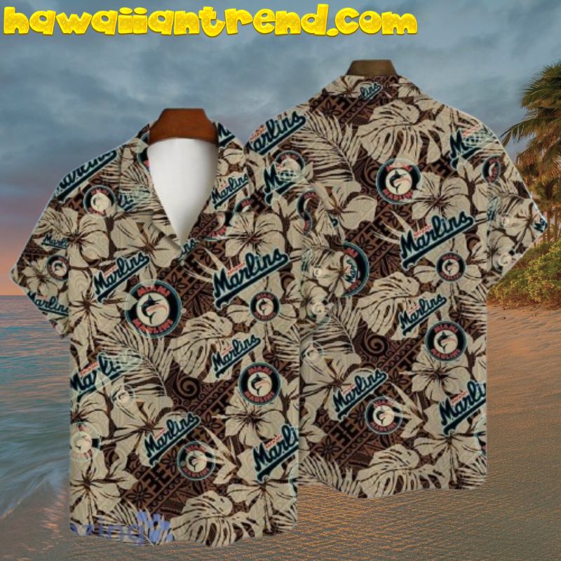 Miami Marlins MLB Vintage Tiki Tropical Floral Men Hawaiian Shirt