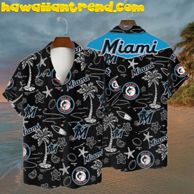 Miami Marlins Retro Beach Pattern Sketch Night Life Hawaiian Shirt