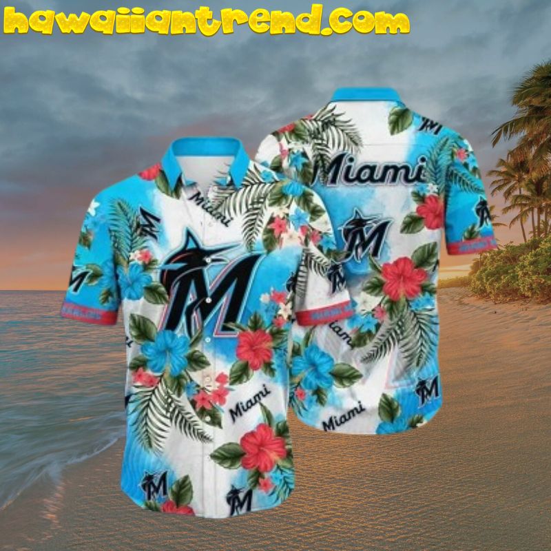 Miami Marlins Summer Beach Vibe Colorful Flower Hawaiian Shirt
