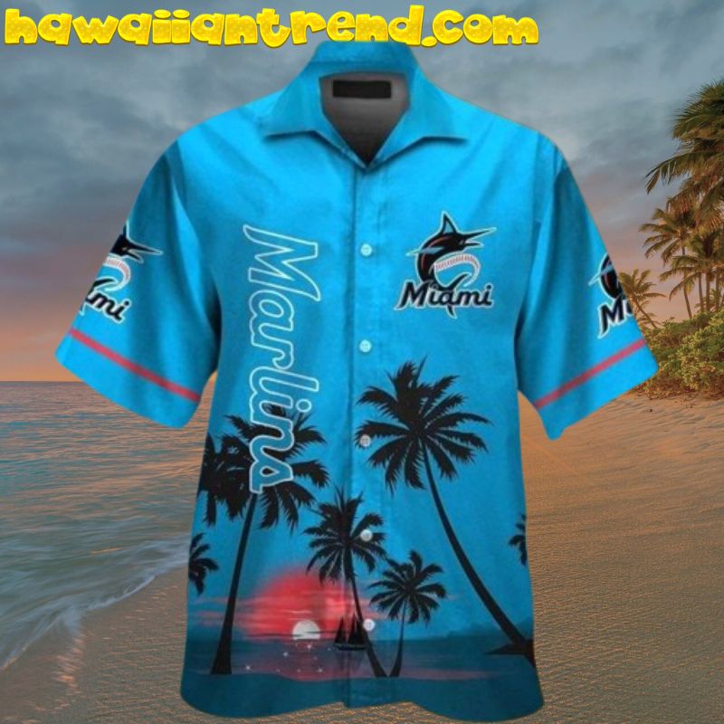 Miami Marlins Sunset Tropical Summer Beach Peace Hawaiian Shirt