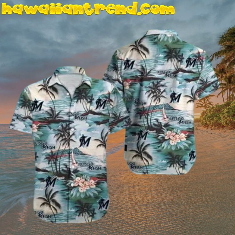 Miami Marlins Tropical Beach Let’s Go Fish Hawaiian Shirt