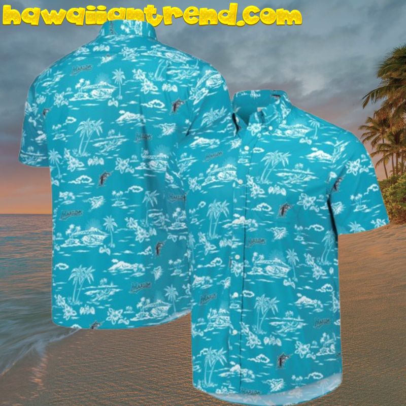 Miami Marlins Tropical Coconut Island Kekai Blue Theme Hawaiian Shirt