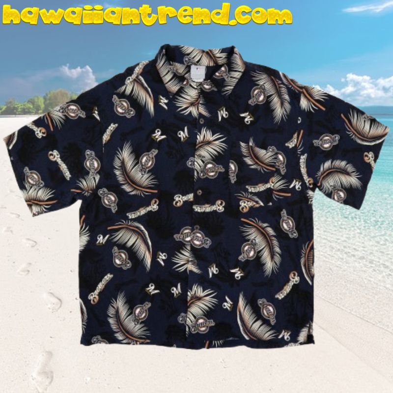 Milwaukee Brewers Feather Breeze Black Aloha Hawaiian Shirt For Men, Women