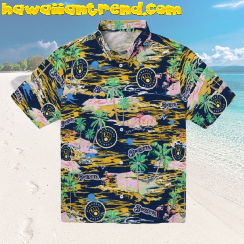 Milwaukee Brewers Flamingo Coconut Island MLB Team Aloha Hawaiian Shirt
