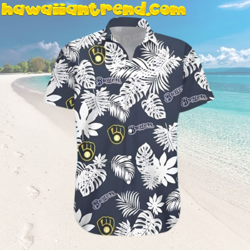 Milwaukee Brewers Monstera Leaves White MLB Team Aloha Hawaiian Shirt