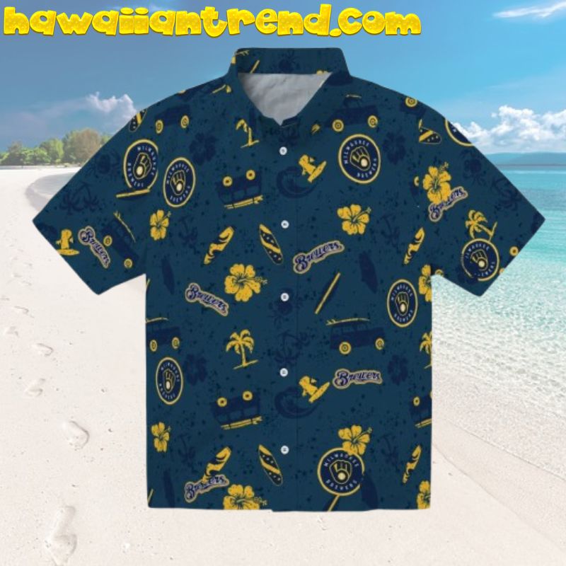 Milwaukee Brewers Retro Vintage 80’s Hibiscus Floral MLB Team Aloha Hawaiian Shirt