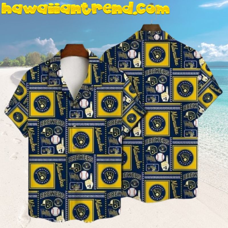 Milwaukee Brewers Retro Vintage 80’s Square Pattern Aloha Hawaiian Shirt