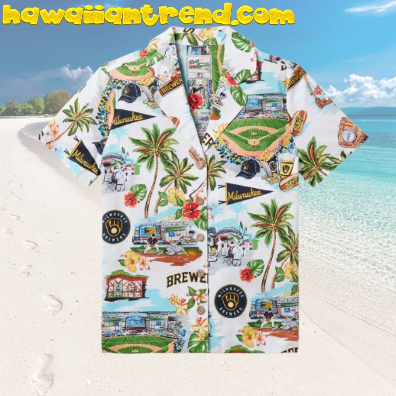 Milwaukee Brewers Stadium Coconut Tree Vintage 80’s Aloha Hawaiian Shirt
