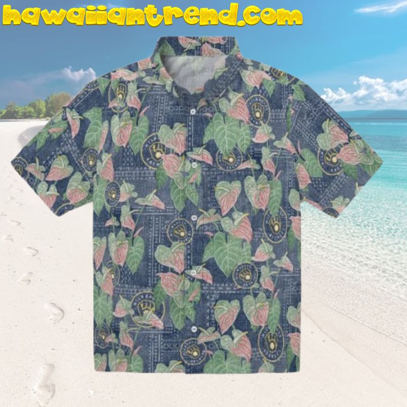 Milwaukee Brewers Vintage 80’s Tropical Leaves Pattern Aloha Hawaiian Shirt
