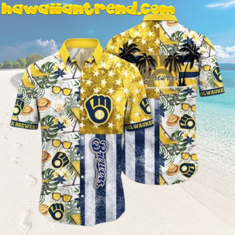 Milwaukee Brewers Vintage Star Stripe Aloha Hawaiian Shirt