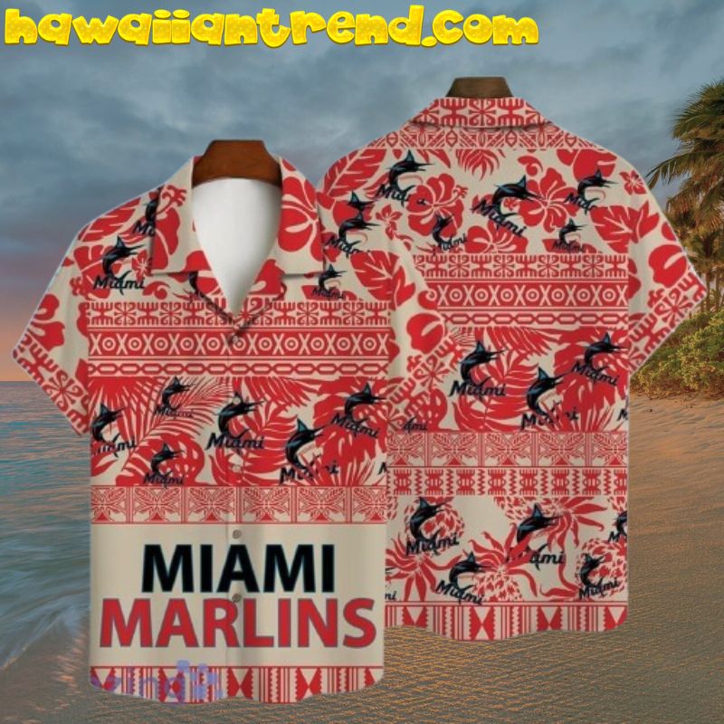 MLB Miami Marlins Vintage Red Pattern Summer Aloha Hawaiian Shirt
