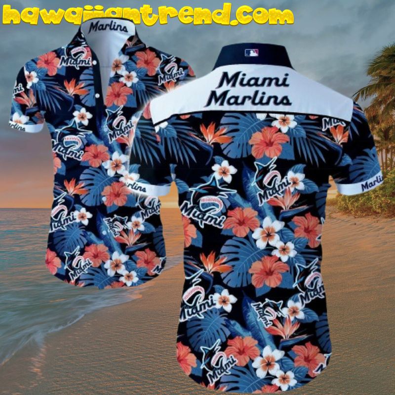 MLB Team Miami Marlins Hawaiian Shirt Tropical Floral Summer Gift For Fan