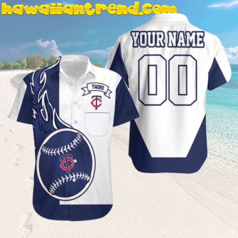 Custom Name And Number Minnesota Twins 3D Fire Ball Hawaiian Shirt