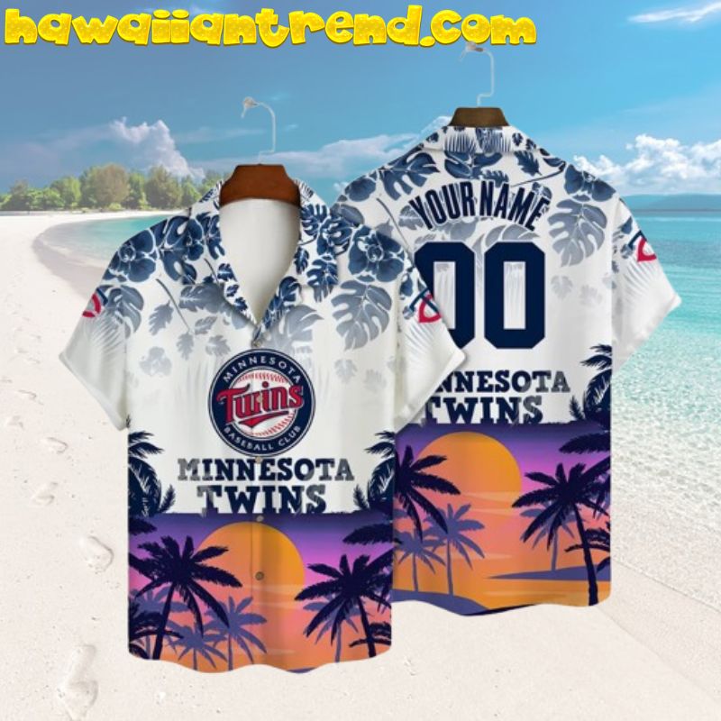 Custom Name And Number Minnesota Twins Summer Splash Tropical Island Hawaiian Shirt
