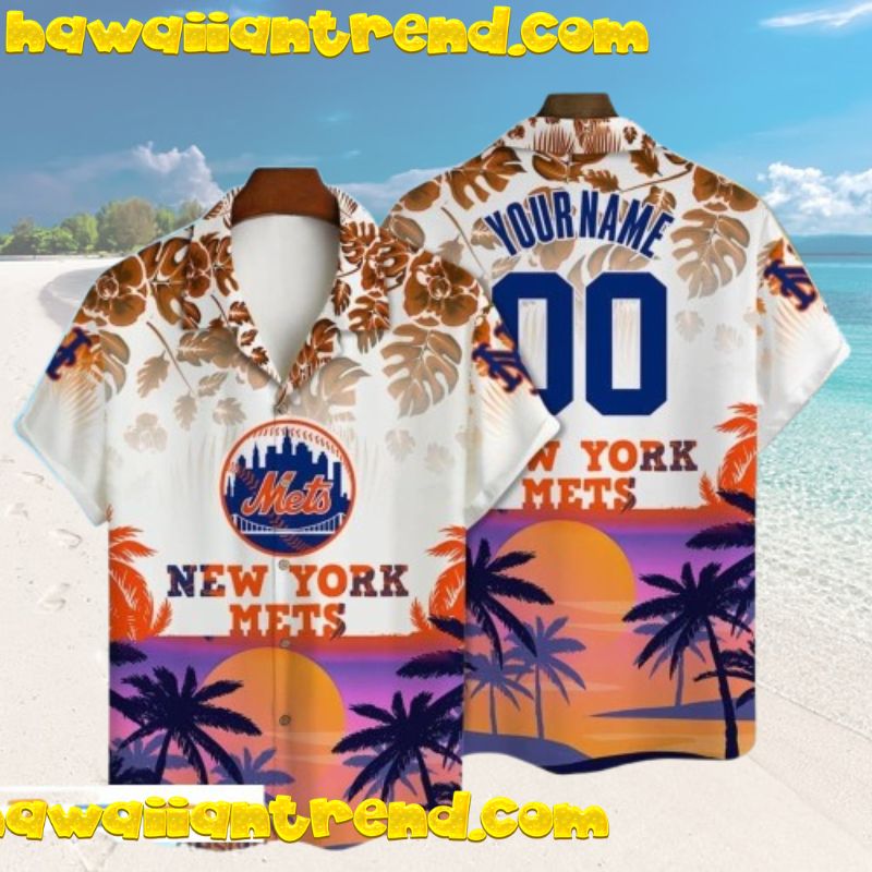 Custom Name Mlb New York Mets Amazing Sunset On The Beach Design Hawaiian Shirt