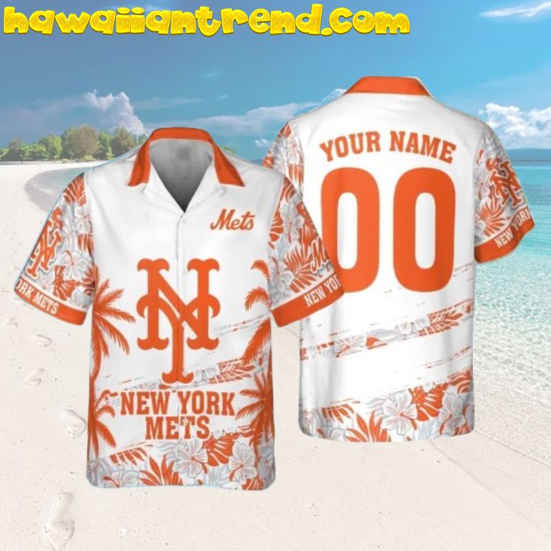 Custom Name New York Mets Orange For Cool Tropical Holiday MLB Flower Hawaiian Shirt