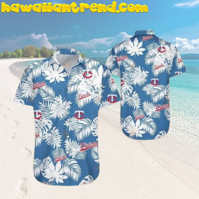 Minnesota Twins Aloha Tropical Palm Leaves Pattern Simple Hawaiian Shirt