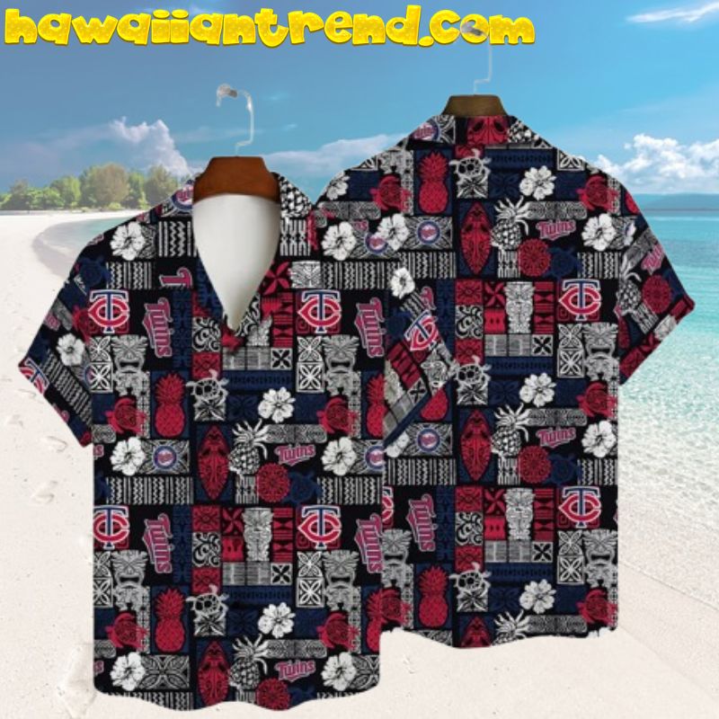 Minnesota Twins Island Tropical Vintage Tiki Pattern Hawaiian Shirt