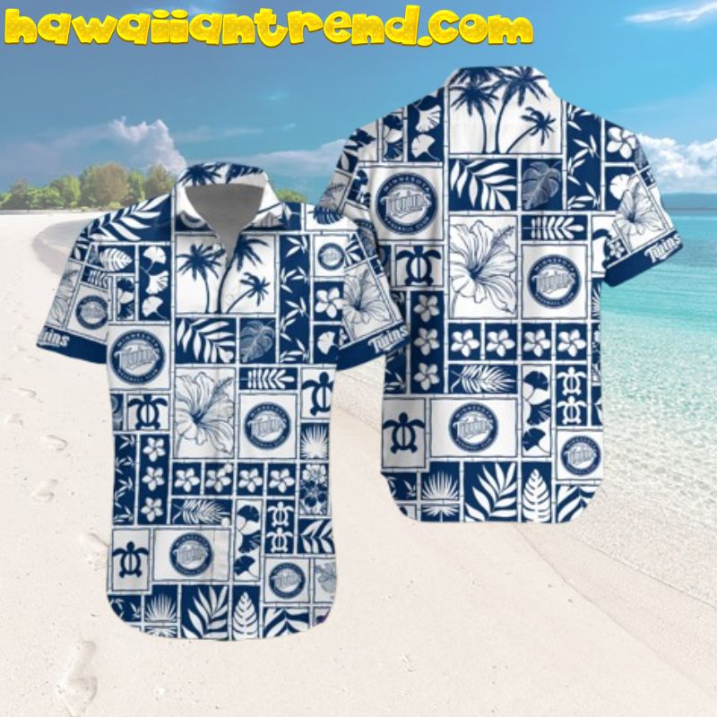 Minnesota Twins Square White Vintage Pattern Ocean Aloha Hawaiian Shirt