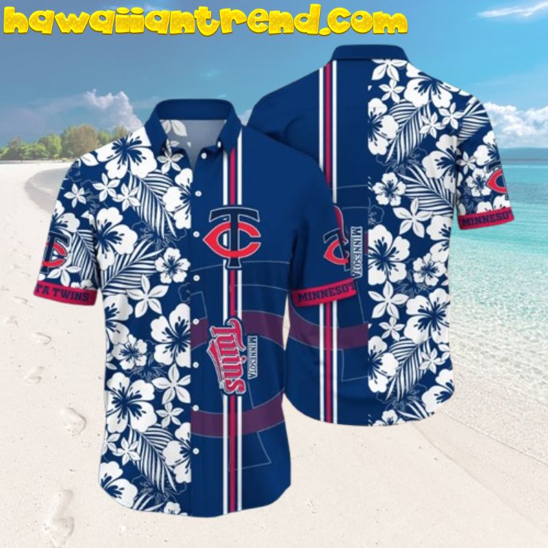 Minnesota Twins Tropical Blossom Tropical Pattern Striped Hawaiian Shirt
