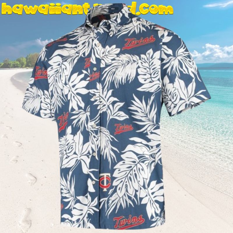 Minnesota Twins Tropical Leaves White Aloha Hawaiian Shirt