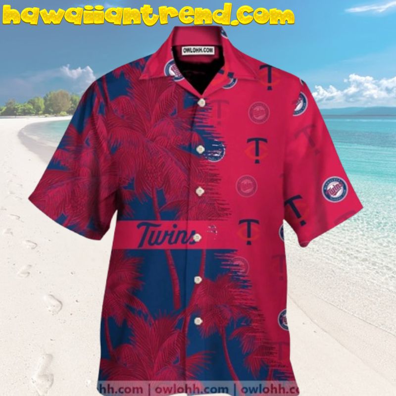 Minnesota Twins Tropical Palm Island Red Short Sleeve Hawaiian Shirt