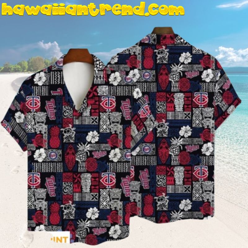 MLB Minnesota Twins Major League Baseball Square Vintage Tiki Pattern Hawaiian Shirt