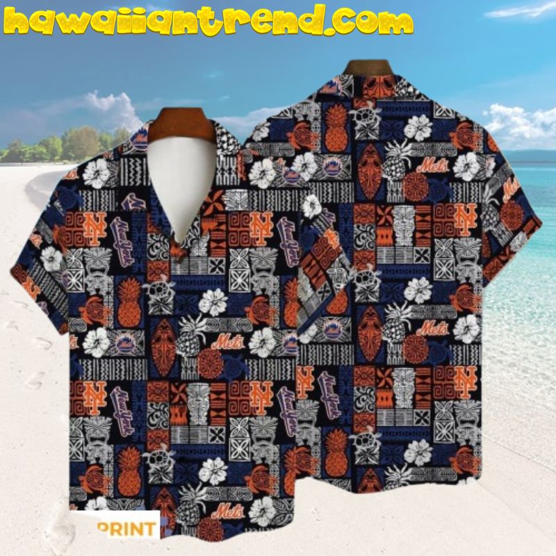 Mlb New York Mets Vintage Design Tiki Hawaiian Shirt For Men