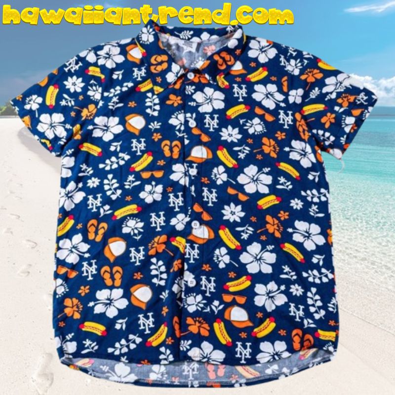 New York Mets Hot Dog Tropical Pattern Hawaiian Shirt