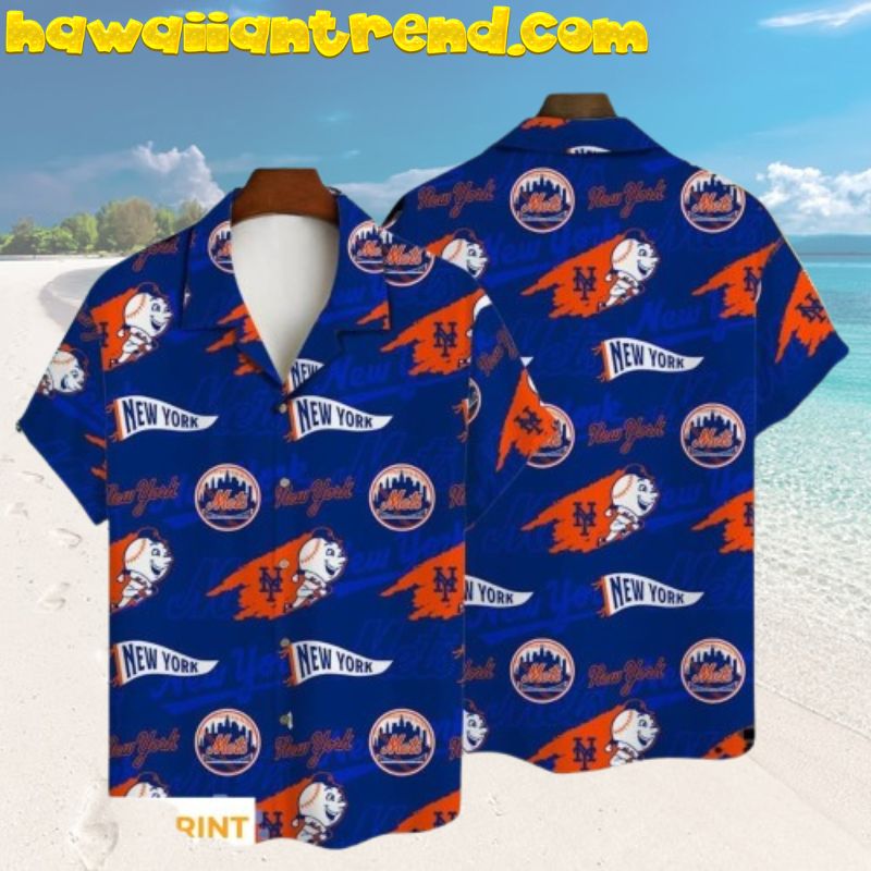 New York Mets MLB Simple Pattern Logo Printed 3D Hawaiian Shirt For Fans