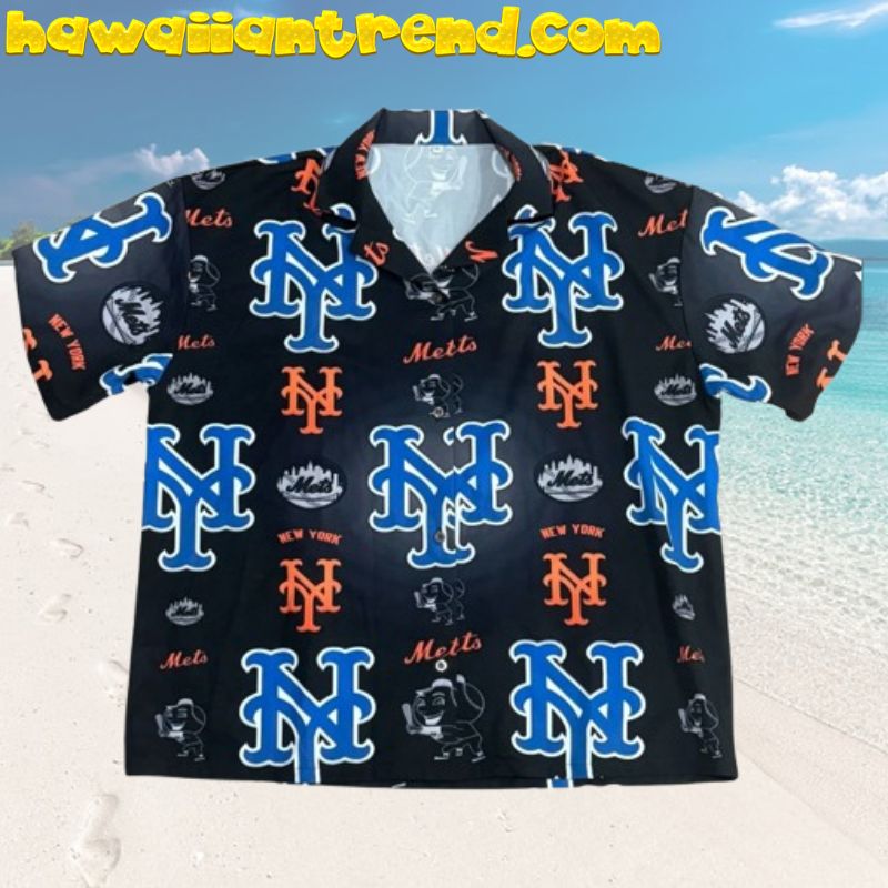 New York Mets Mr. Met Allover Print Hawaiian Button-Up Shirt For Men Women